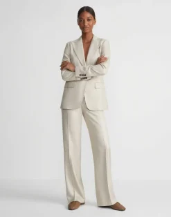 Clearance Lafayette 148 New York Bamboo Viscose Twill Single Button Blazer Birch Bark Multi