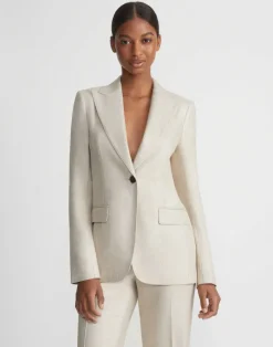 Clearance Lafayette 148 New York Bamboo Viscose Twill Single Button Blazer Birch Bark Multi