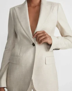 Clearance Lafayette 148 New York Bamboo Viscose Twill Single Button Blazer Birch Bark Multi