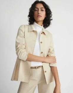 Hot Lafayette 148 New York Bi-Stretch Pima Cotton Buttoned Shirt Jacket Stone