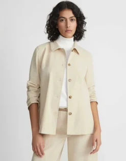 Hot Lafayette 148 New York Bi-Stretch Pima Cotton Buttoned Shirt Jacket Stone