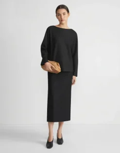 Lafayette 148 New York Boiled Wool-Cashmere Jersey Pencil Skirt Black