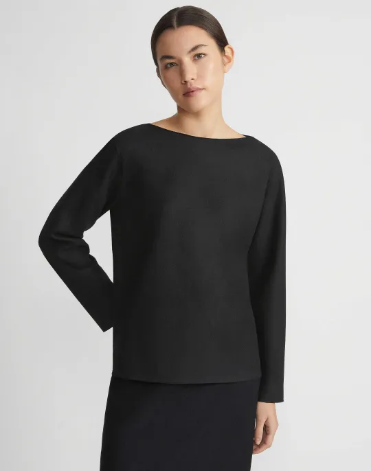 Hot Lafayette 148 New York Boiled Wool-Cashmere Jersey Bateau Neck Top Black