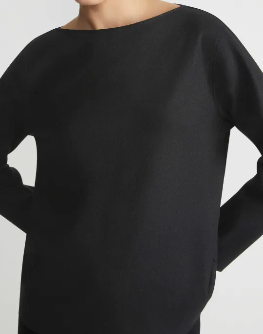 Hot Lafayette 148 New York Boiled Wool-Cashmere Jersey Bateau Neck Top Black