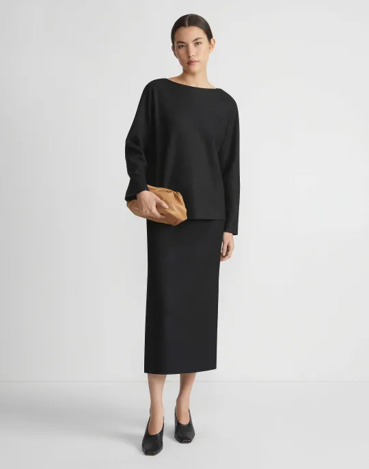 Hot Lafayette 148 New York Boiled Wool-Cashmere Jersey Bateau Neck Top Black