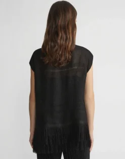 Outlet Lafayette 148 New York Burlap Jacquard Linen Viscose-Silk Fringed Blouse Black