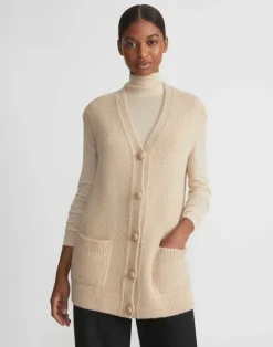 Best Lafayette 148 New York Camel Hair Chainette Button Sweater Vest Natural
