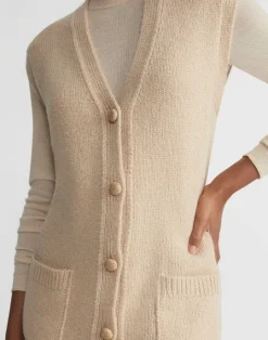Best Lafayette 148 New York Camel Hair Chainette Button Sweater Vest Natural