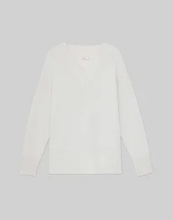 Discount Lafayette 148 New York Cashmere Ribbed V-Neck Sweater Grey Heather