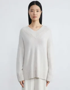 Discount Lafayette 148 New York Cashmere Ribbed V-Neck Sweater Grey Heather