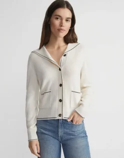 Outlet Lafayette 148 New York Cashmere Tipped Sailor Cardigan Cloud Multi