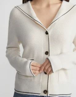 Outlet Lafayette 148 New York Cashmere Tipped Sailor Cardigan Cloud Multi