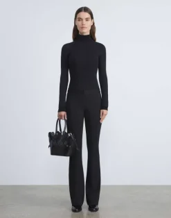 Clearance Lafayette 148 New York Compact Stretch Viscose Waldorf Flared Pant Black