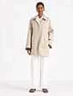 New Lafayette 148 New York Cotton Double Face Reversible Car Coat Khaki/Cloud
