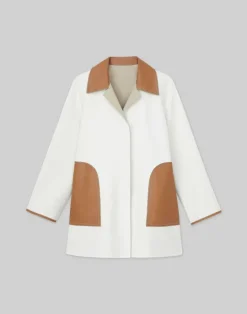 New Lafayette 148 New York Cotton Double Face Reversible Car Coat Khaki/Cloud