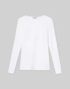 Best Lafayette 148 New York Cotton Rib Crewneck Long Sleeve T-Shirt Black