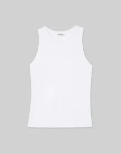 Outlet Lafayette 148 New York Cotton Rib Racerback Tank White