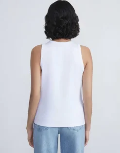 Outlet Lafayette 148 New York Cotton Rib Racerback Tank White