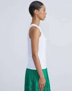 Outlet Lafayette 148 New York Cotton Rib Racerback Tank White