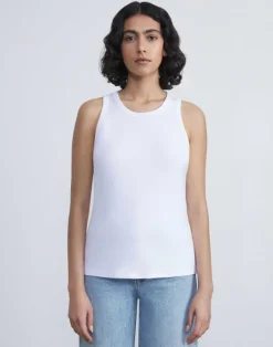Outlet Lafayette 148 New York Cotton Rib Racerback Tank White