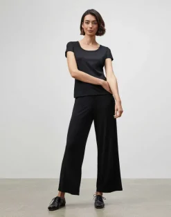 Sale Lafayette 148 New York Cotton Rib Scoop Neck T-Shirt Ice Water