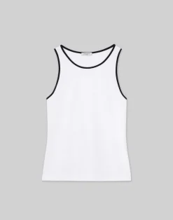 Clearance Lafayette 148 New York Cotton Rib Tipped Racerback Tank White
