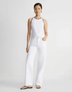 Clearance Lafayette 148 New York Cotton Rib Tipped Racerback Tank White
