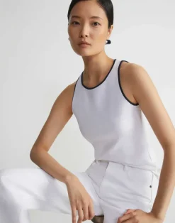 Clearance Lafayette 148 New York Cotton Rib Tipped Racerback Tank White