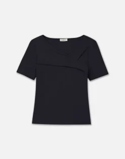 Discount Lafayette 148 New York Cotton Rib Twisted V-Neck Tee White
