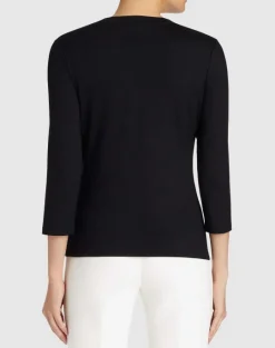 Discount Lafayette 148 New York Cotton Rib V-Neck T-Shirt Pool