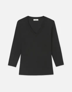 Discount Lafayette 148 New York Cotton Rib V-Neck T-Shirt Pool