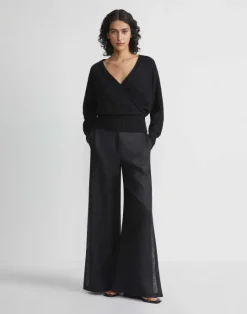 New Lafayette 148 New York Cotton-Silk Surplice V-Neck Sweater Cloud