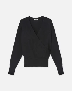 New Lafayette 148 New York Cotton-Silk Surplice V-Neck Sweater Cloud