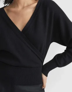 New Lafayette 148 New York Cotton-Silk Surplice V-Neck Sweater Cloud