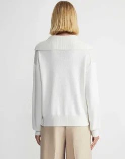 Sale Lafayette 148 New York Cotton-Silk Tape Collared Sweater Cloud