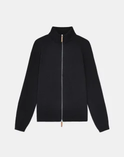 Outlet Lafayette 148 New York Cotton-Silk Tape Knit Bomber Navy