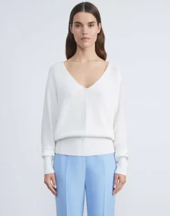 Hot Lafayette 148 New York Cotton-Silk Tape Wide V-Neck Dolman Sweater Black