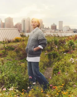 Online Lafayette 148 New York Denim Yarn & Organic Chambray Reversible Bomber Denim Multi