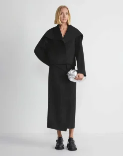Online Lafayette 148 New York Double Face Wool-Cashmere Foldover Midi Skirt Black