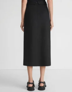 Online Lafayette 148 New York Double Face Wool-Cashmere Foldover Midi Skirt Black