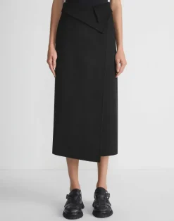 Online Lafayette 148 New York Double Face Wool-Cashmere Foldover Midi Skirt Black