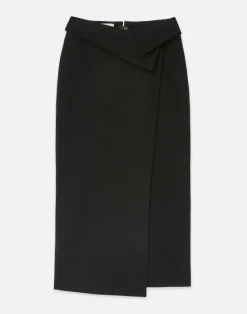 Online Lafayette 148 New York Double Face Wool-Cashmere Foldover Midi Skirt Black