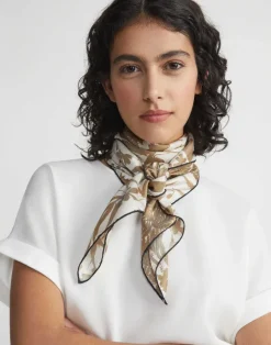 Sale Lafayette 148 New York Eco Fern Fields Print Silk Scarf Cadet Khaki Multi