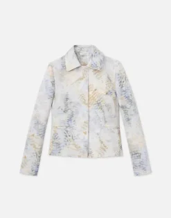 Online Lafayette 148 New York Eco Fern Print Linen-Poly Jacket Bluestone Multi
