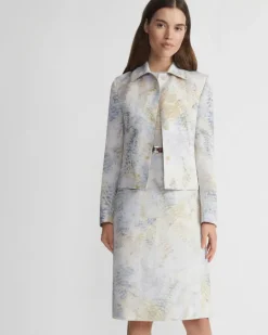 Online Lafayette 148 New York Eco Fern Print Linen-Poly Jacket Bluestone Multi