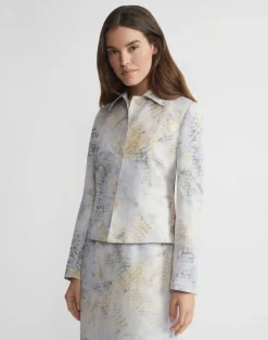 Online Lafayette 148 New York Eco Fern Print Linen-Poly Jacket Bluestone Multi