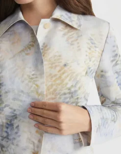 Online Lafayette 148 New York Eco Fern Print Linen-Poly Jacket Bluestone Multi