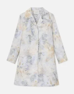 Lafayette 148 New York Eco Fern Print Linen-Poly Overcoat Bluestone Multi