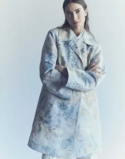 Lafayette 148 New York Eco Fern Print Linen-Poly Overcoat Bluestone Multi