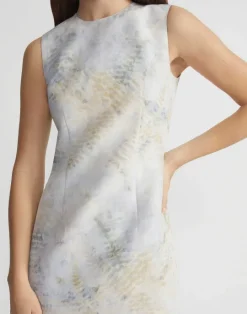 Discount Lafayette 148 New York Eco Fern Print Linen-Poly Sheath Dress Bluestone Multi